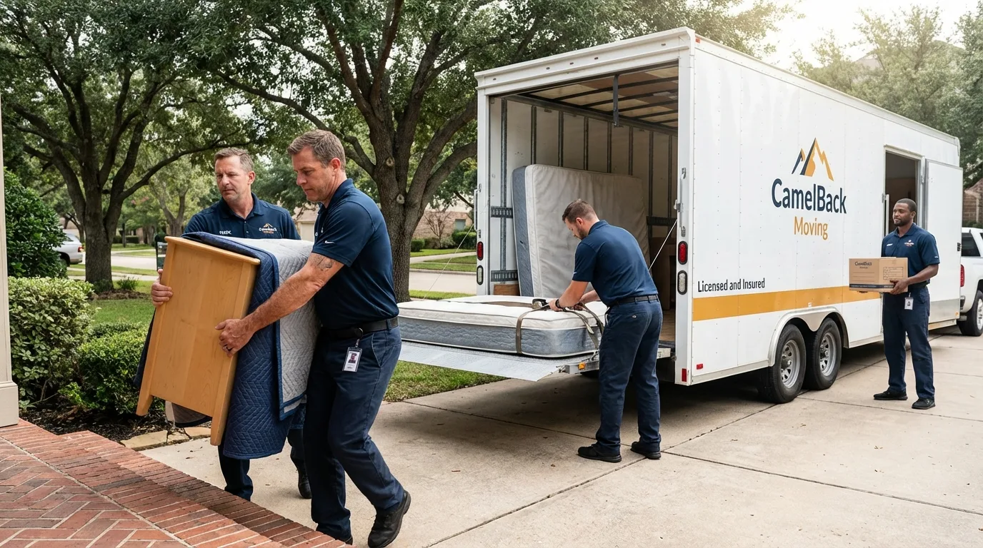 Crew loading residential truck for cross-state move from Jonesboro, IN