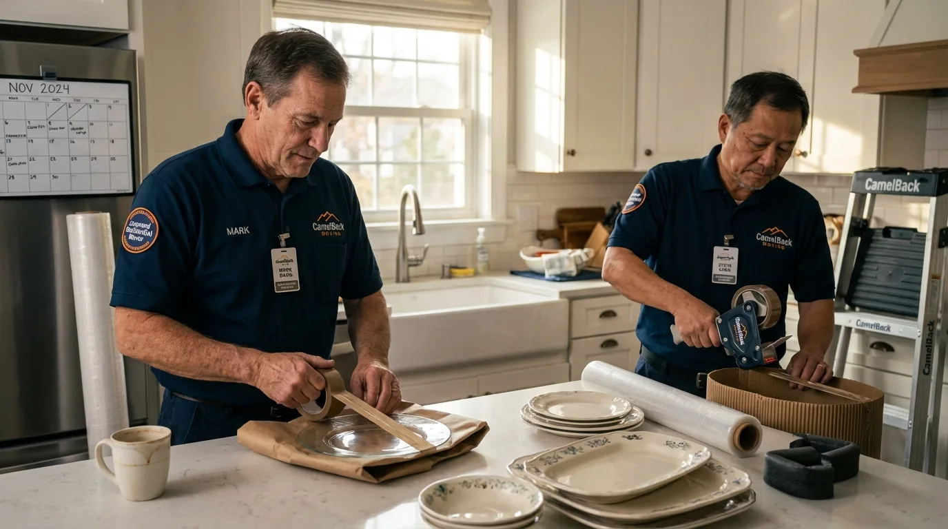Professional crew packing kitchen dishware in Jonesboro, IN